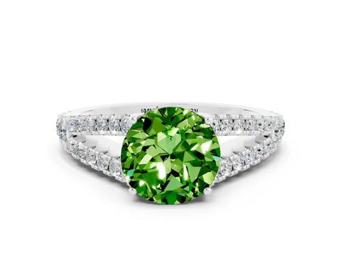 White gold Round Cut Peridot Split Shank Pavé Engagement Ring with Four-Prong Setting_12