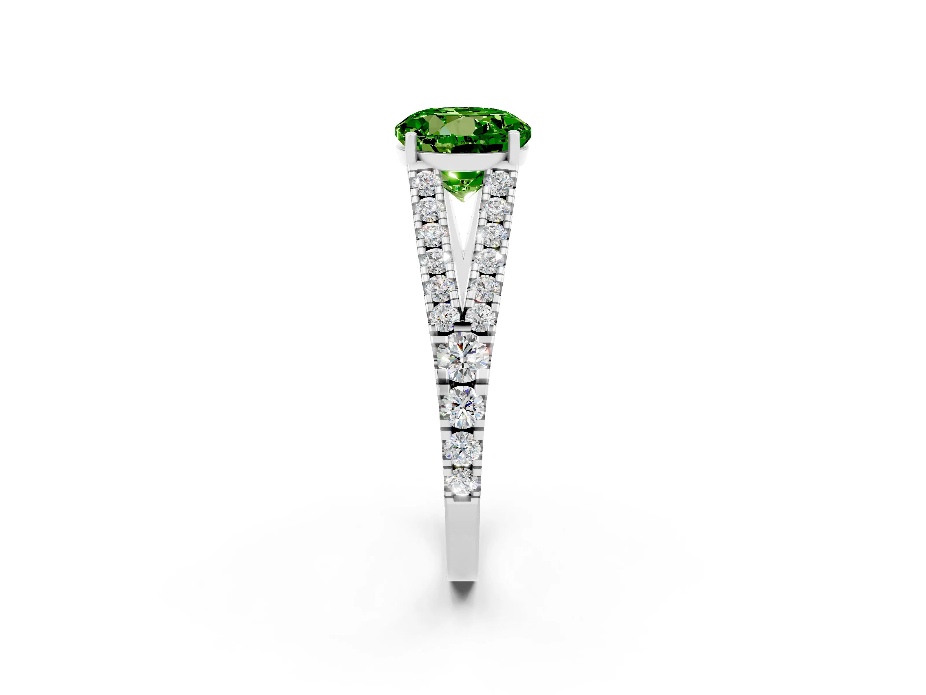 White gold Round Cut Peridot Split Shank Pavé Engagement Ring with Four-Prong Setting_14