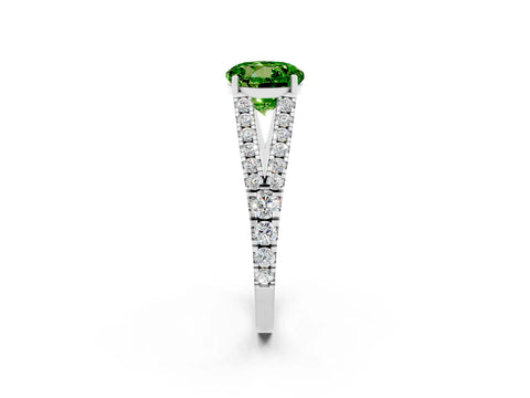 White gold Round Cut Peridot Split Shank Pavé Engagement Ring with Four-Prong Setting_14