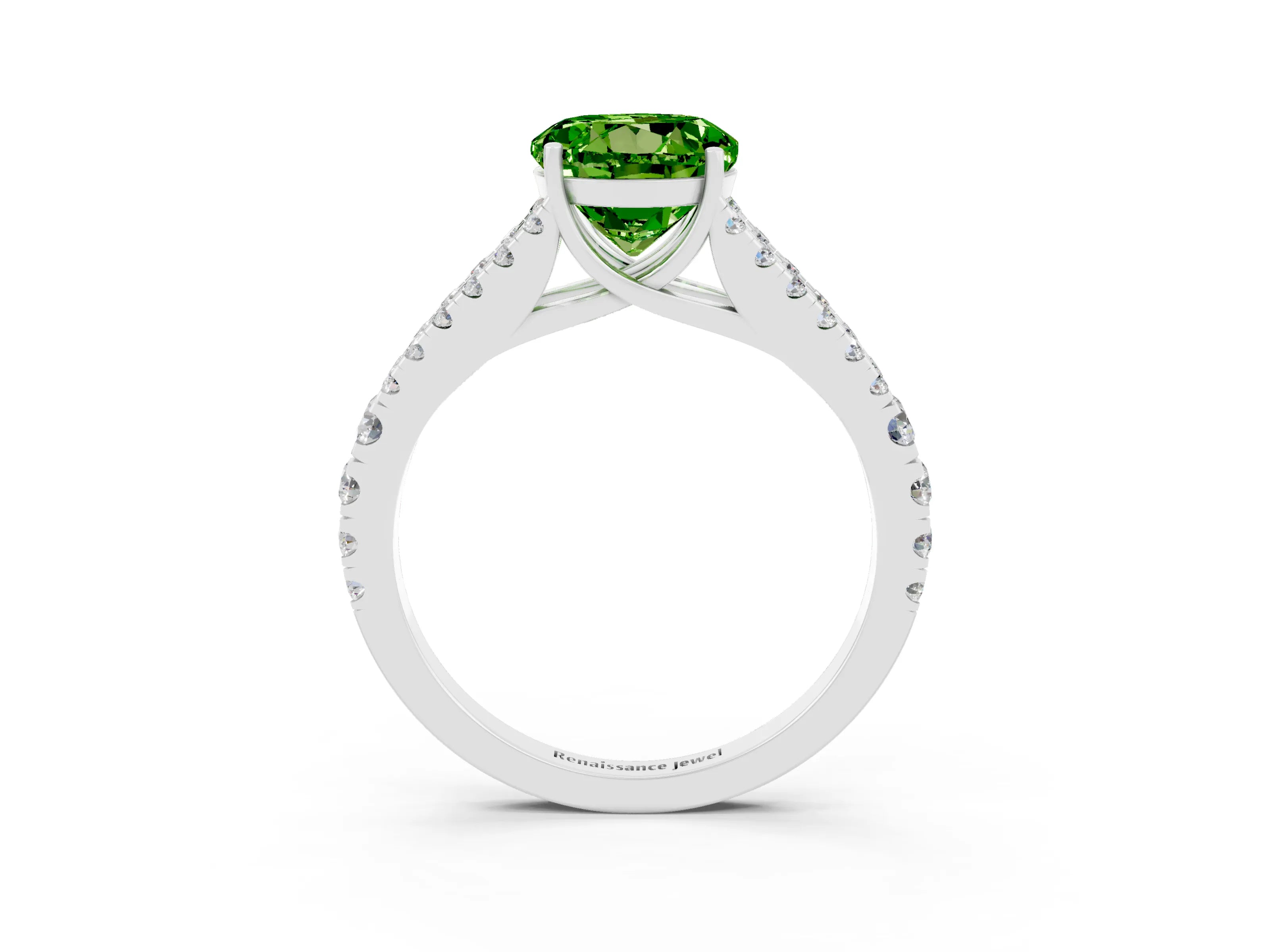 White gold Round Cut Peridot Split Shank Pavé Engagement Ring with Four-Prong Setting_15