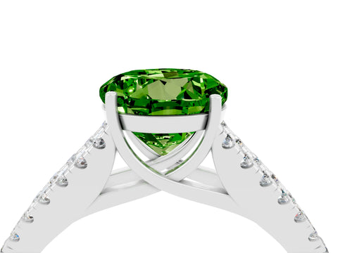 White gold Round Cut Peridot Split Shank Pavé Engagement Ring with Four-Prong Setting_16