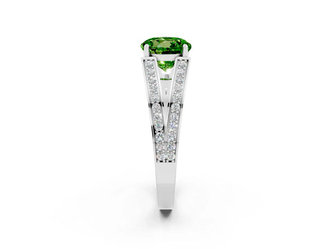 White gold Round Cut Peridot Split Shank Ring with Pavé Band and Four-Prong Setting_2
