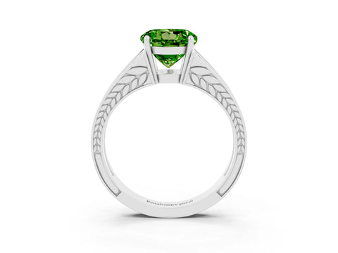 White gold Round Cut Peridot Split Shank Ring with Pavé Band and Four-Prong Setting_3