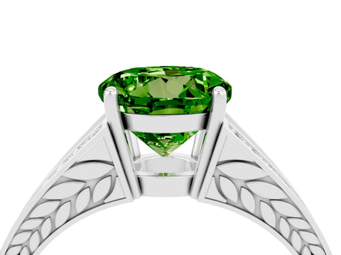 White gold Round Cut Peridot Split Shank Ring with Pavé Band and Four-Prong Setting_4