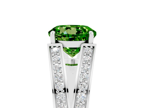 White gold Round Cut Peridot Split Shank Ring with Pavé Band and Four-Prong Setting_5