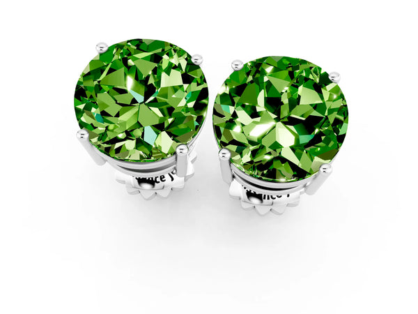 Platinum Round Cut Peridot Stud Earrings