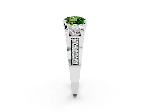 White gold Round Cut Peridot Three-Stone Ring with Channel Set Band and Four-Prong Setting_2