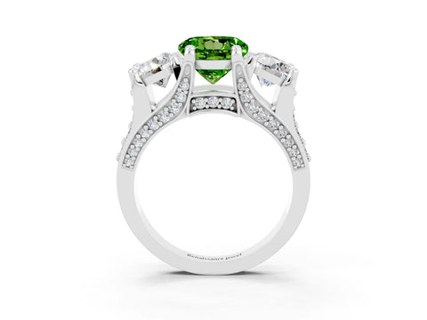White gold Round Cut Peridot Three-Stone Ring with Channel Set Band and Four-Prong Setting_3