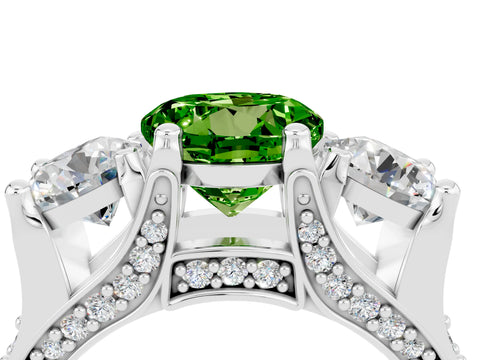 White gold Round Cut Peridot Three-Stone Ring with Channel Set Band and Four-Prong Setting_4