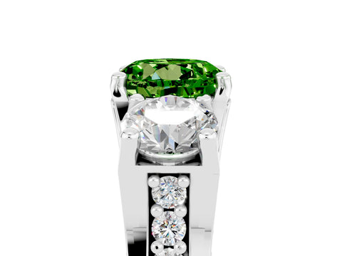 White gold Round Cut Peridot Three-Stone Ring with Channel Set Band and Four-Prong Setting_5