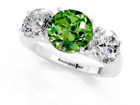 White gold Round Cut Peridot Three-Stone Ring with Four-Prong Setting and Classic Band_1