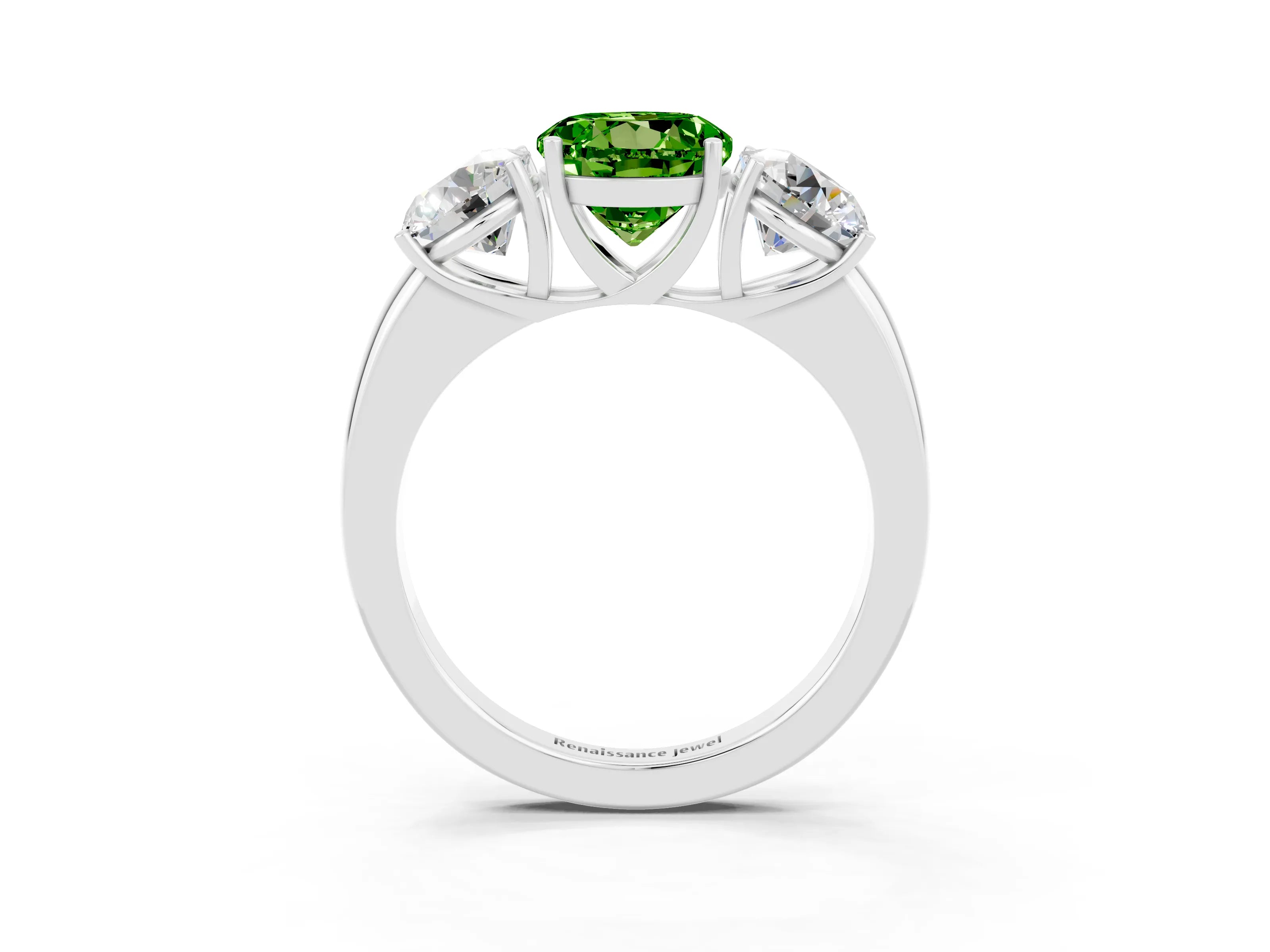 White gold Round Cut Peridot Three-Stone Ring with Four-Prong Setting and Classic Band_3