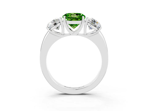 White gold Round Cut Peridot Three-Stone Ring with Four-Prong Setting and Classic Band_3