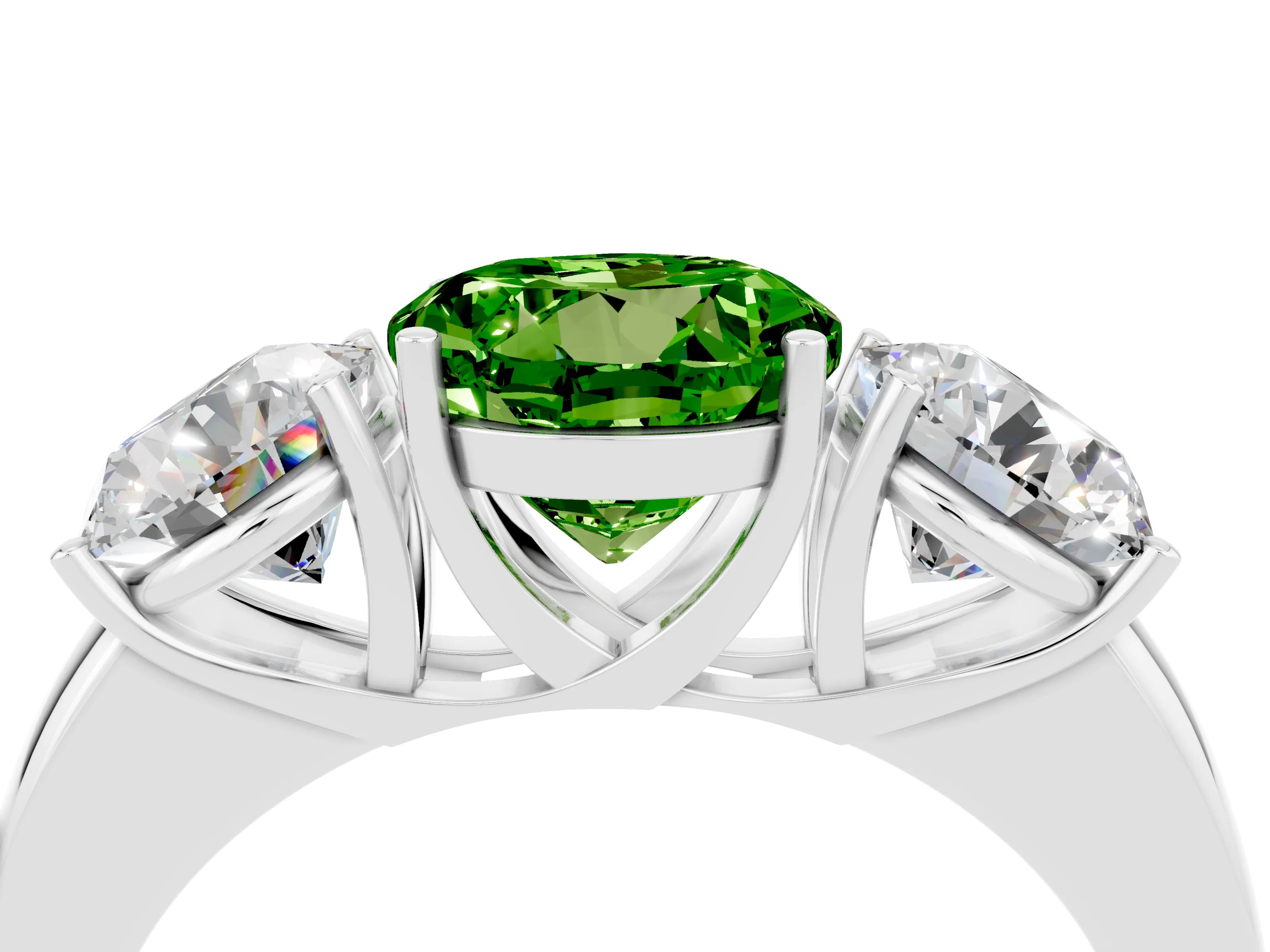 White gold Round Cut Peridot Three-Stone Ring with Four-Prong Setting and Classic Band_4