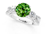 White gold Round Cut Peridot Three-Stone Ring with Pavé Split Shank and Four-Prong Setting_1