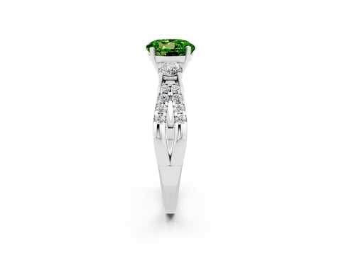 White gold Round Cut Peridot Three-Stone Ring with Pavé Split Shank and Four-Prong Setting_2