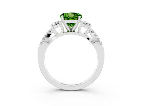 White gold Round Cut Peridot Three-Stone Ring with Pavé Split Shank and Four-Prong Setting_3
