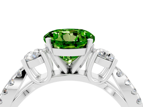 White gold Round Cut Peridot Three-Stone Ring with Pavé Split Shank and Four-Prong Setting_4