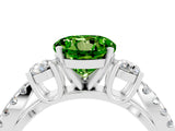 White gold Round Cut Peridot Three-Stone Ring with Pavé Split Shank and Four-Prong Setting_4