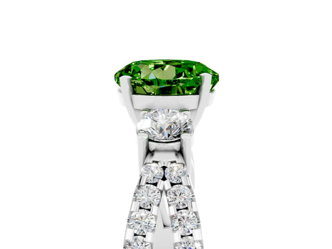White gold Round Cut Peridot Three-Stone Ring with Pavé Split Shank and Four-Prong Setting_5