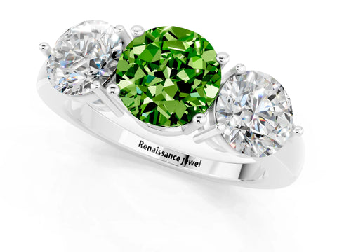 White gold Round Cut Peridot Three-Stone Ring with Prong Setting and Classic Band_1