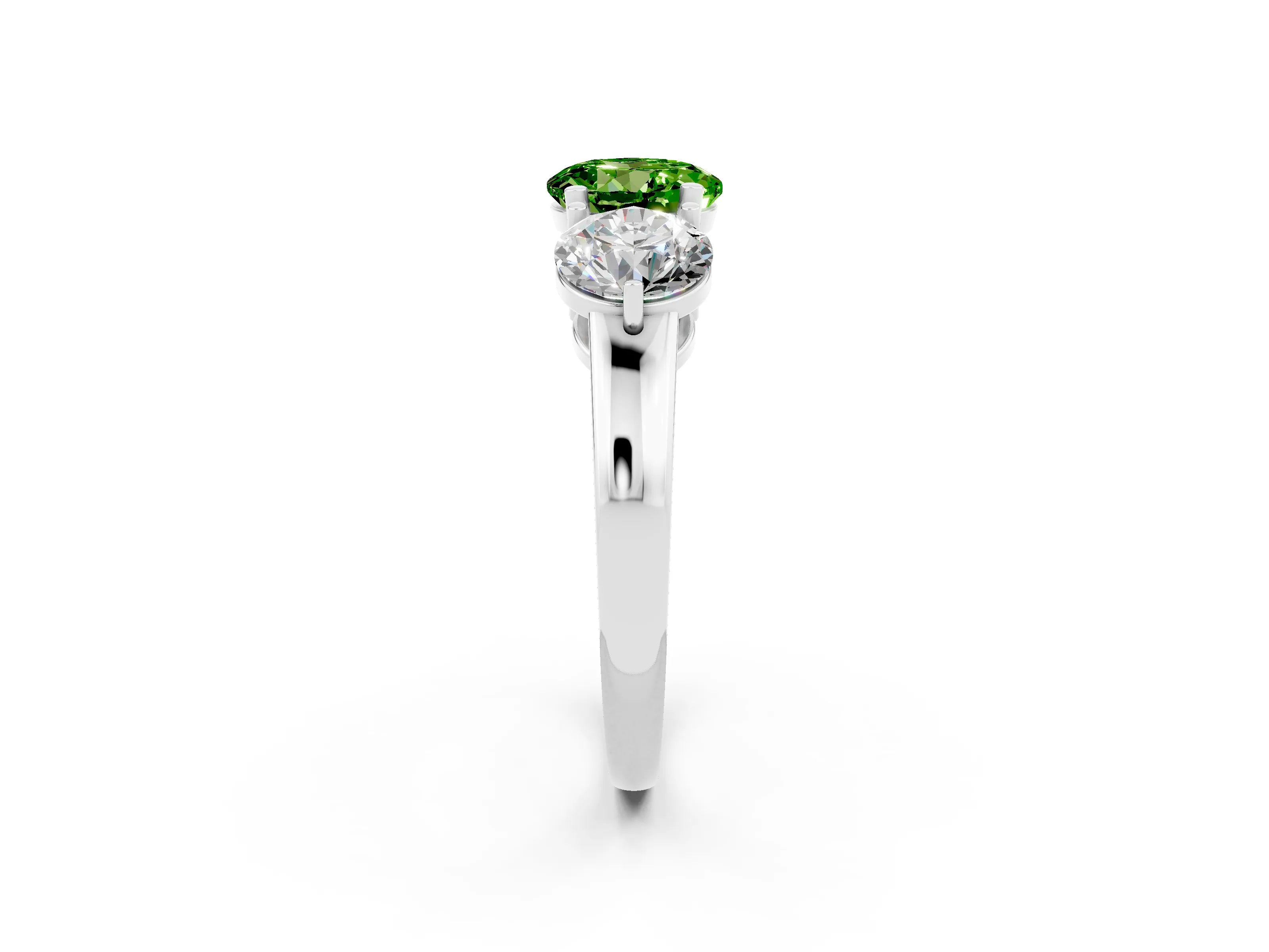 White gold Round Cut Peridot Three-Stone Ring with Prong Setting and Classic Band_2