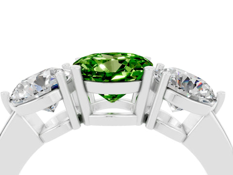 White gold Round Cut Peridot Three-Stone Ring with Prong Setting and Classic Band_4