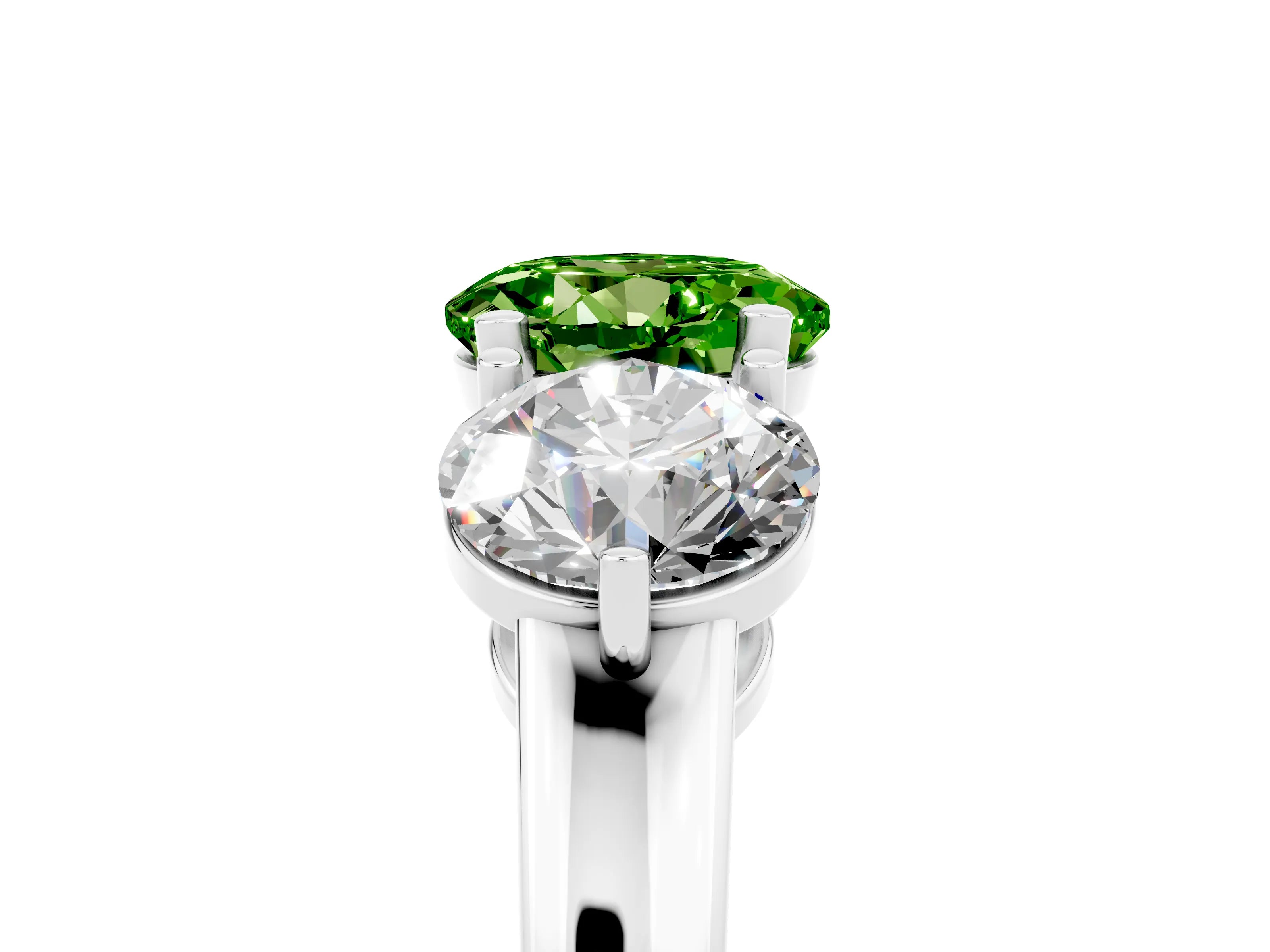 White gold Round Cut Peridot Three-Stone Ring with Prong Setting and Classic Band_5