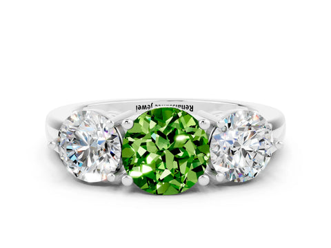 White gold Round Cut Peridot Three-Stone Ring with Prong Setting and Classic Band
