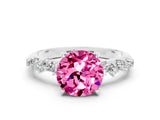 White gold Round Cut Pink Sapphire Cluster Side Stone Solitaire Ring with Prong Setting_48