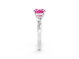 White gold Round Cut Pink Sapphire Cluster Side Stone Solitaire Ring with Prong Setting_50