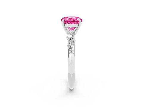 White gold Round Cut Pink Sapphire Cluster Side Stone Solitaire Ring with Prong Setting_50