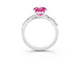 White gold Round Cut Pink Sapphire Cluster Side Stone Solitaire Ring with Prong Setting_51