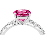 White gold Round Cut Pink Sapphire Cluster Side Stone Solitaire Ring with Prong Setting_52