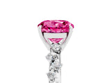 White gold Round Cut Pink Sapphire Cluster Side Stone Solitaire Ring with Prong Setting_53
