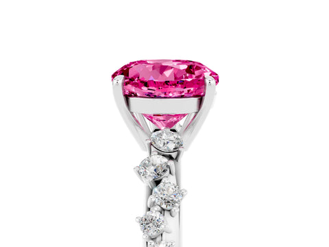 White gold Round Cut Pink Sapphire Cluster Side Stone Solitaire Ring with Prong Setting_53