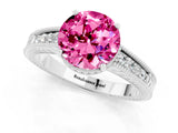 White gold Round Cut Pink Sapphire Engagement Ring with Milgrain Channel Set Band and Prong Setting_25