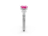 White gold Round Cut Pink Sapphire Engagement Ring with Milgrain Channel Set Band and Prong Setting_26
