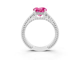 White gold Round Cut Pink Sapphire Engagement Ring with Milgrain Channel Set Band and Prong Setting_27