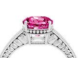 White gold Round Cut Pink Sapphire Engagement Ring with Milgrain Channel Set Band and Prong Setting_28