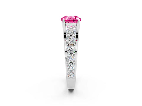 White gold Round Cut Pink Sapphire Engagement Ring with Pavé Band and Four-Prong Setting_2