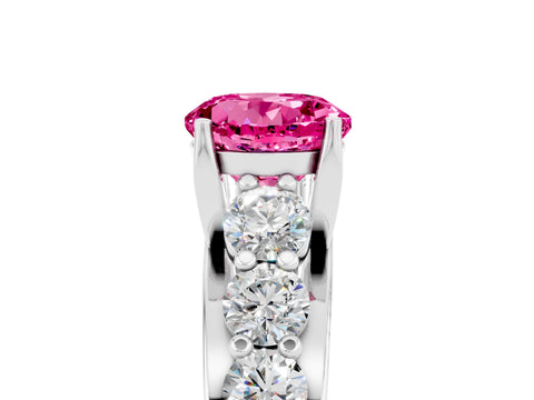 White gold Round Cut Pink Sapphire Engagement Ring with Pavé Band and Four-Prong Setting_5