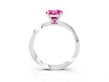 White gold Round Cut Pink Sapphire Engagement Ring with Side Stone Accents and Four-Prong Setting_54