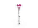 White gold Round Cut Pink Sapphire Engagement Ring with Side Stone Accents and Four-Prong Setting_74