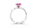 White gold Round Cut Pink Sapphire Engagement Ring with Side Stone Accents and Four-Prong Setting_75