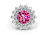 White gold Round Cut Pink Sapphire Floral Double Halo Engagement Ring with Prong Setting_36