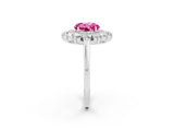 White gold Round Cut Pink Sapphire Floral Double Halo Engagement Ring with Prong Setting_38