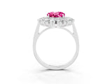 White gold Round Cut Pink Sapphire Floral Double Halo Engagement Ring with Prong Setting_39