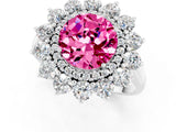White gold Round Cut Pink Sapphire Floral Double Halo Engagement Ring with Prong Setting_85