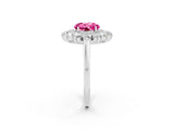 White gold Round Cut Pink Sapphire Floral Double Halo Engagement Ring with Prong Setting_86